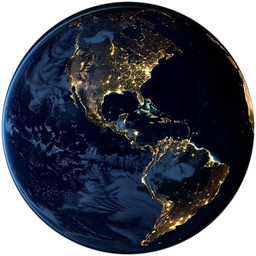 Earth at night, city lights over the Americas